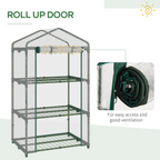 3 Tier Mini Greenhouse Roll Up Door Wire Shelves, 69x49x125cm, Clear