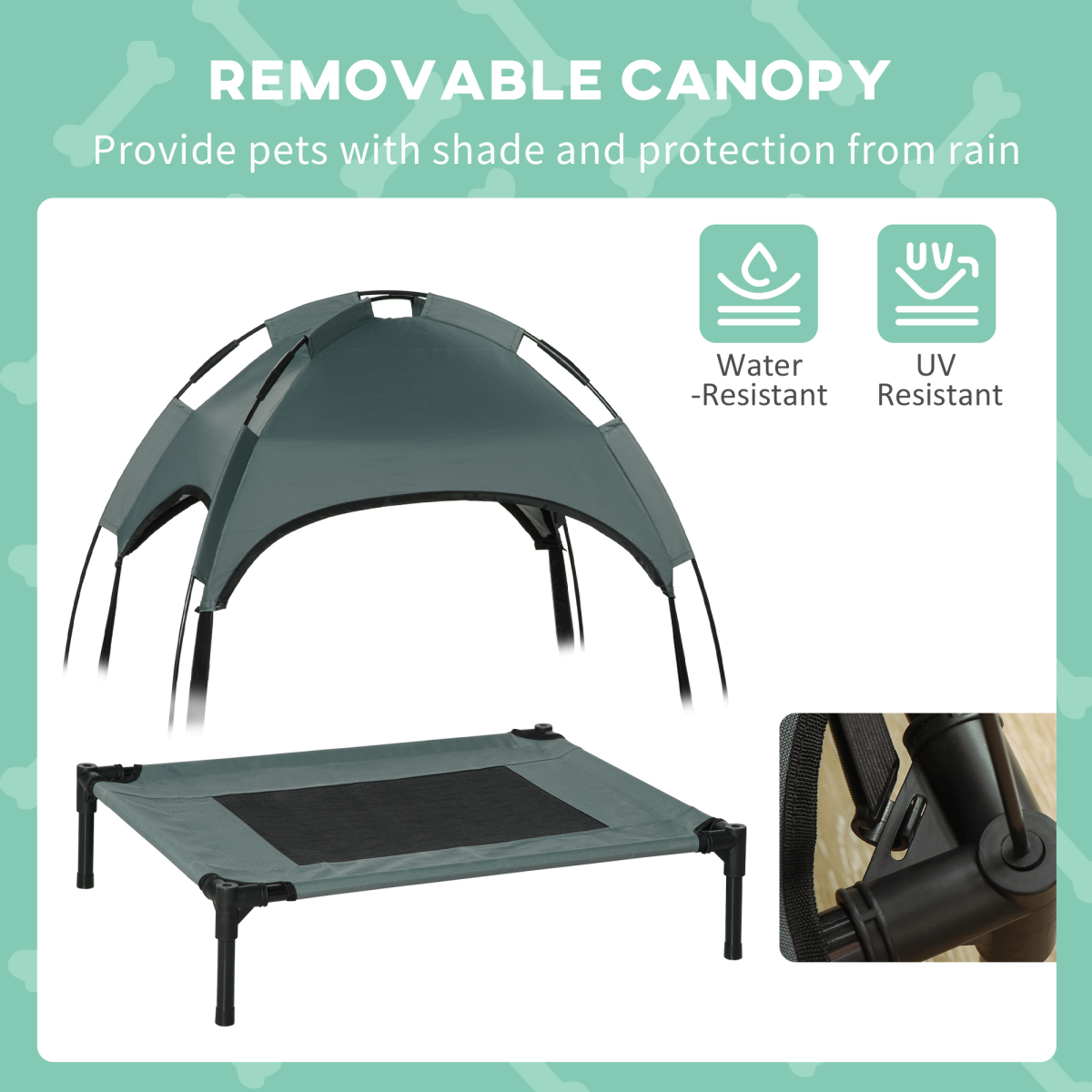 cortex-london-windsor-61cm-elevated-dog-bed-uv-canopy-grey-pawhut