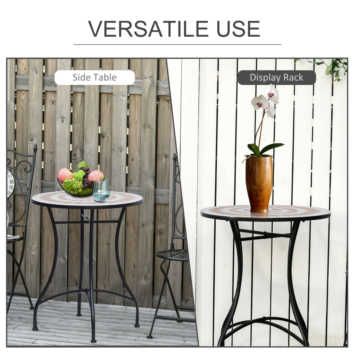 Outsunny Mosaic Table, ?60x71H cm-Black/Orange/White