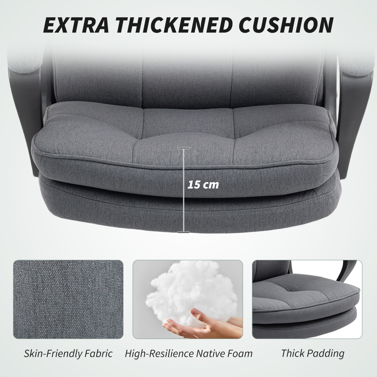 HOMCOM Fabric Office Chair, Computer Desk Chair for Home, Charcoal Grey
