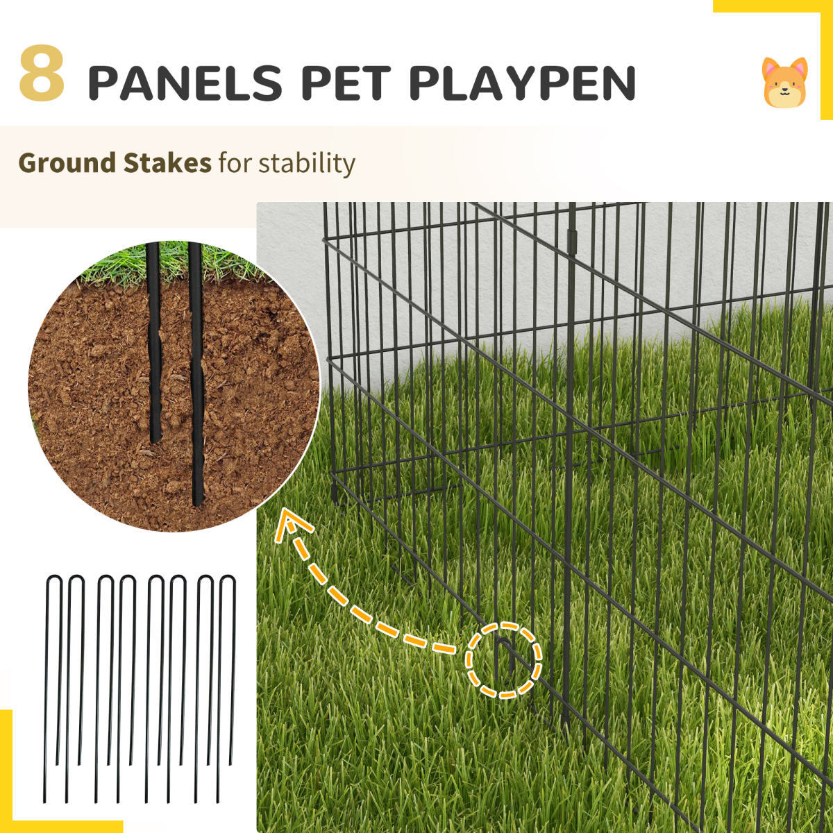 cortex-london-windsor-8-panel-metal-dog-pen-with-door-black-91cm