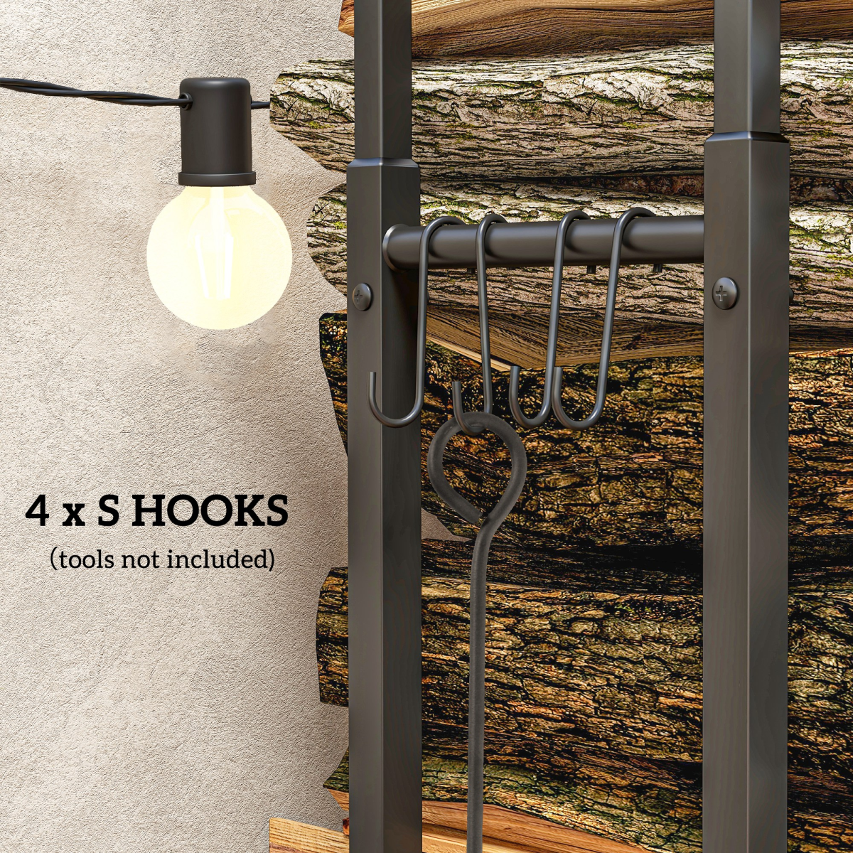 Robin 100-150cm Retractable Metal Firewood Log Holder Rack with Hooks