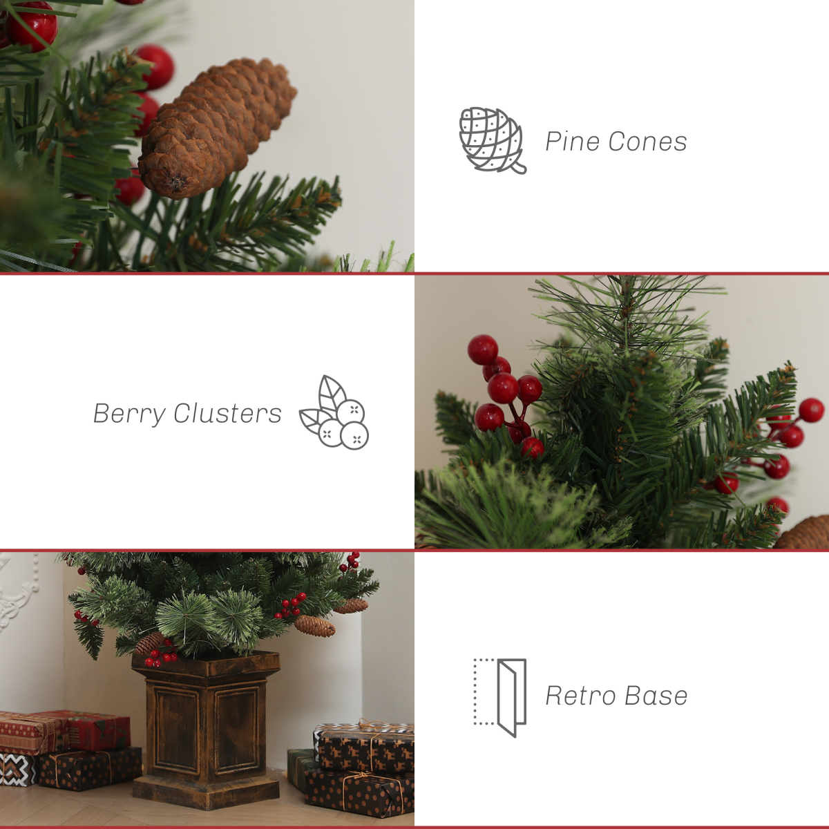 HOMCOM 1.2m Prelit Christmas Tree with 100 Warm White LED Lights and 8 Modes