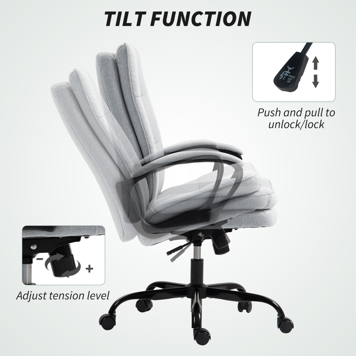 HOMCOM Fabric Office Chair, Computer Desk Chair for Home, Light Grey