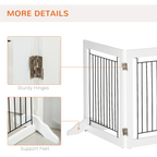 Foldable Dog Gate Freestanding Wooden Pet Barrier w/ 3 Panels, 2 Support Feet