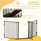 Pet Gate 3-Panel Dog Playpen for Indoor Stair Barrier W/ Walk Through Door Black
