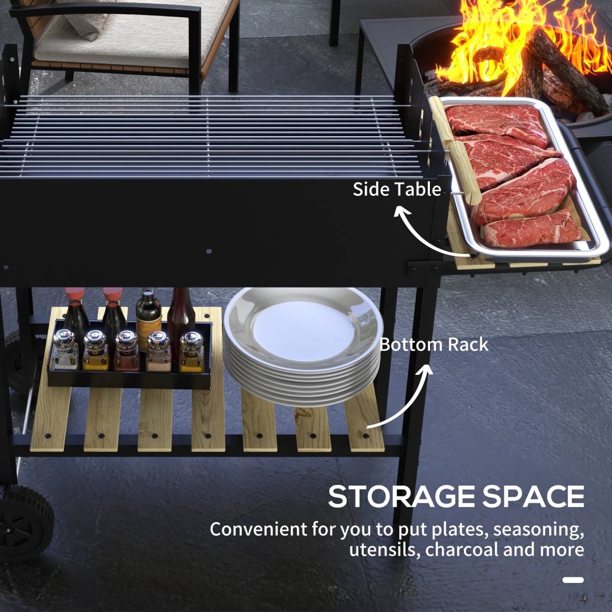 cortex-london-windsor-charcoal-bbq-grill-shelves-wheels-black
