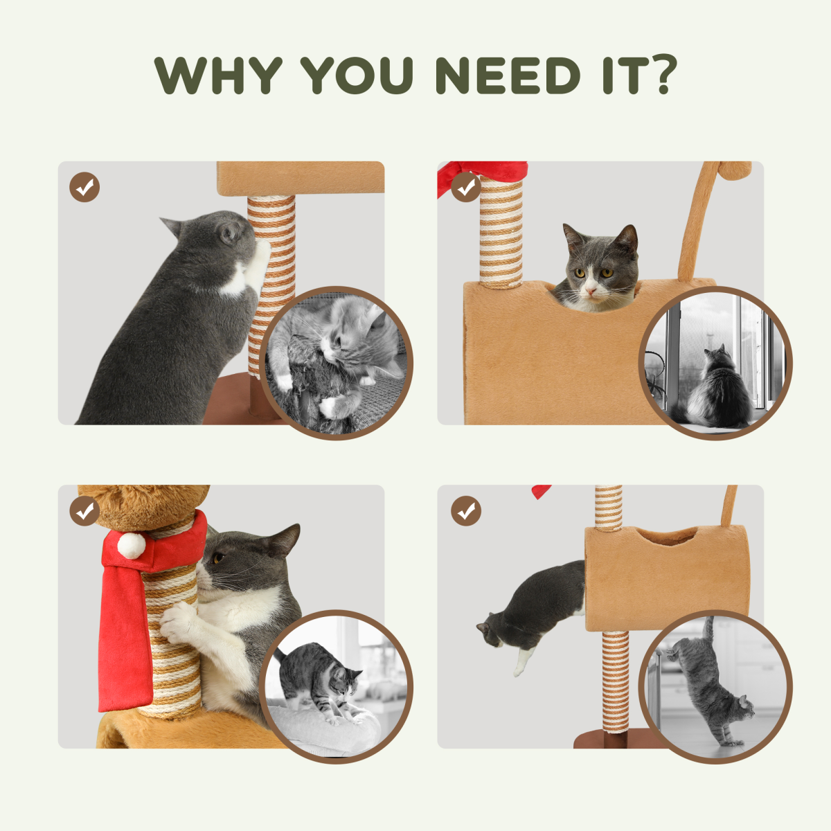 PawHut Cat Tree, 98cm Deer Themed Cat Tower for Indoor Cats and Kittens