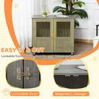 Wooden & Wire Dog Cage for Medium Dog, Stylish Pet Kennel w/ Magnetic Doors