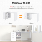 Home Office L Shape Computer Desk Workstation Drawer Shelf File Cabinet-White