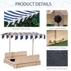 Kids Square Wooden Sandpit Children Cabana Sandbox Outdoor Playset