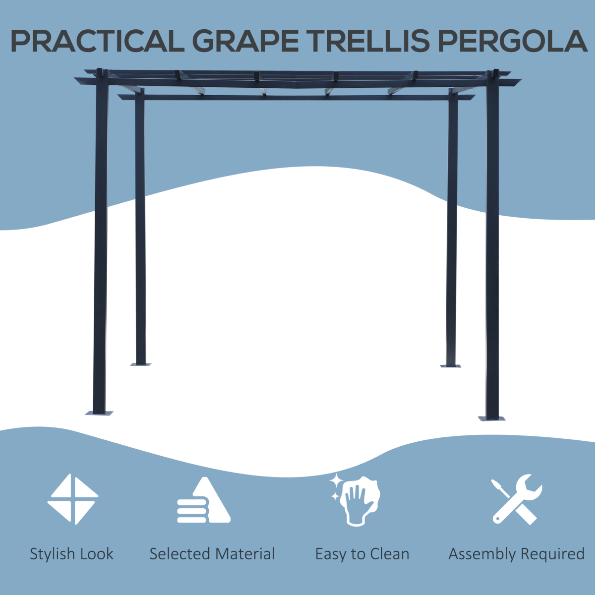 Outsunny 3x3 m Metal Pergola, 300Lx300Wx230H cm-Black
