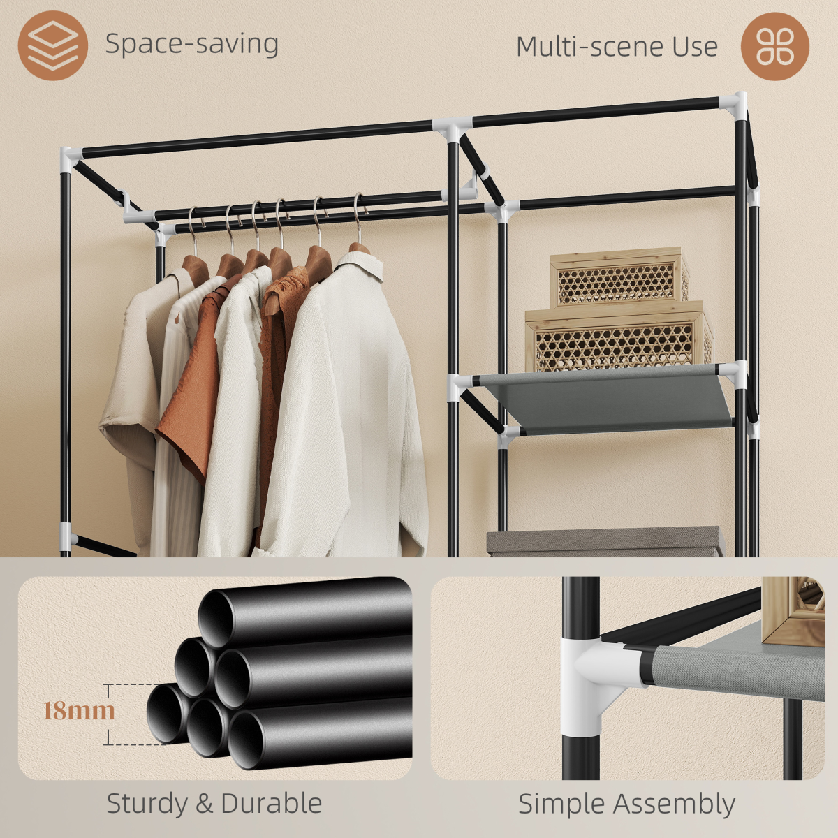 cortex-london-kensington-fabric-wardrobe-six-shelves-hanging-rail-light-grey