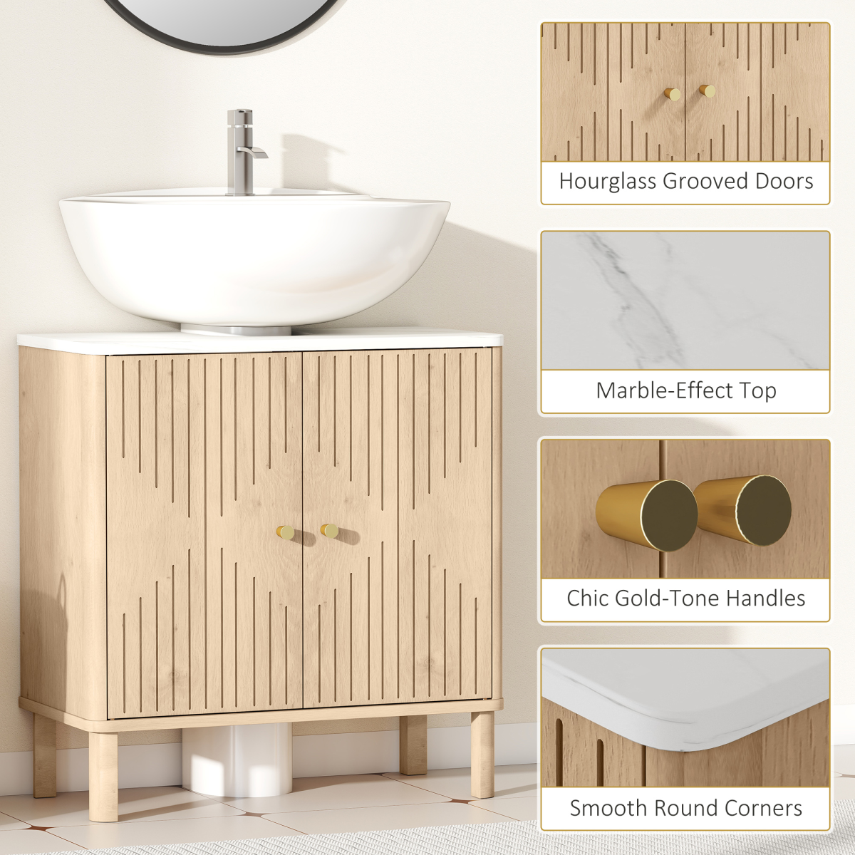 HOMCOM Under Sink Bathroom Cabinet for Basin without or with Pedestal, Oak