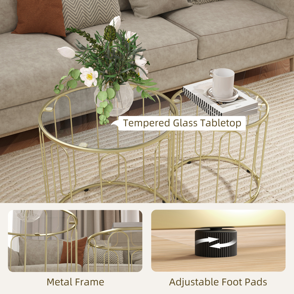 cortex-london-windsor-gold-tone-nesting-coffee-table-set-of-2-tempered-glass-metal-frame