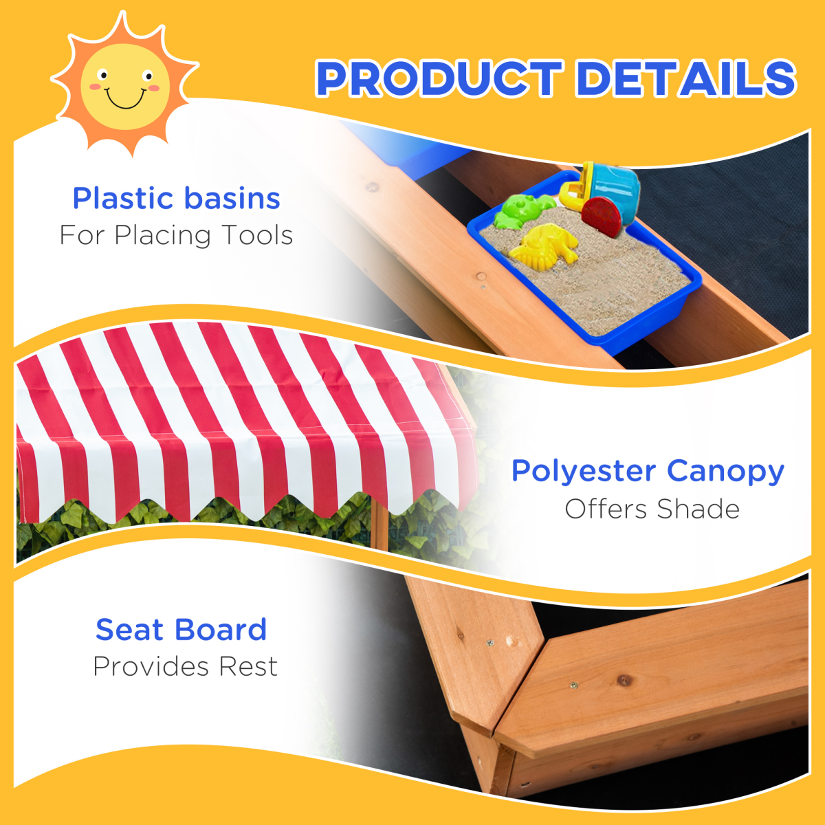 cortex-london-windsor-kids-wooden-sand-pit-adjustable-canopy-outsunny