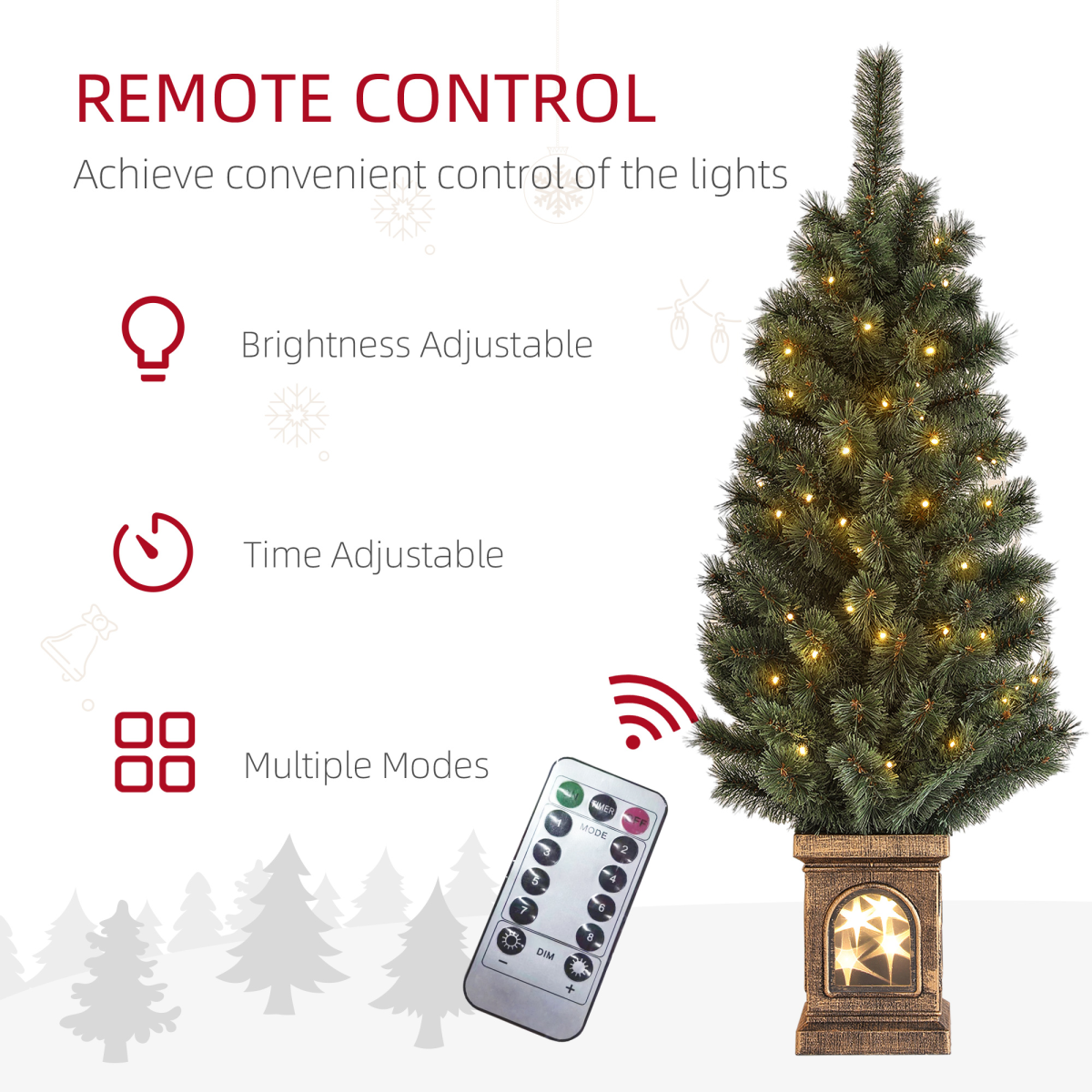 HOMCOM 4ft Artificial Christmas Tree with 80 Warm White LED Lights Remote