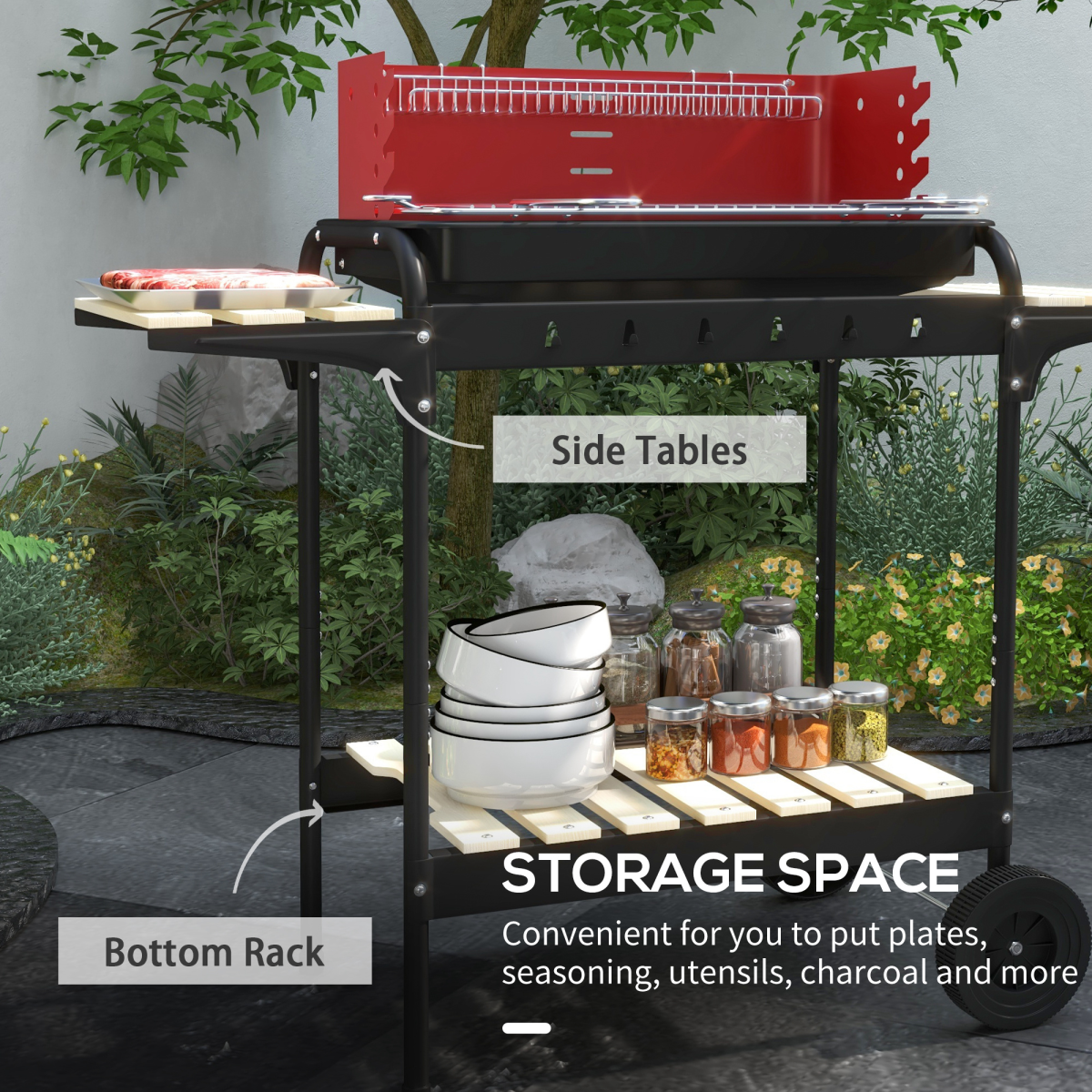 cortex-london-windsor-charcoal-barbecue-grill-trolley-five-level-red-black
