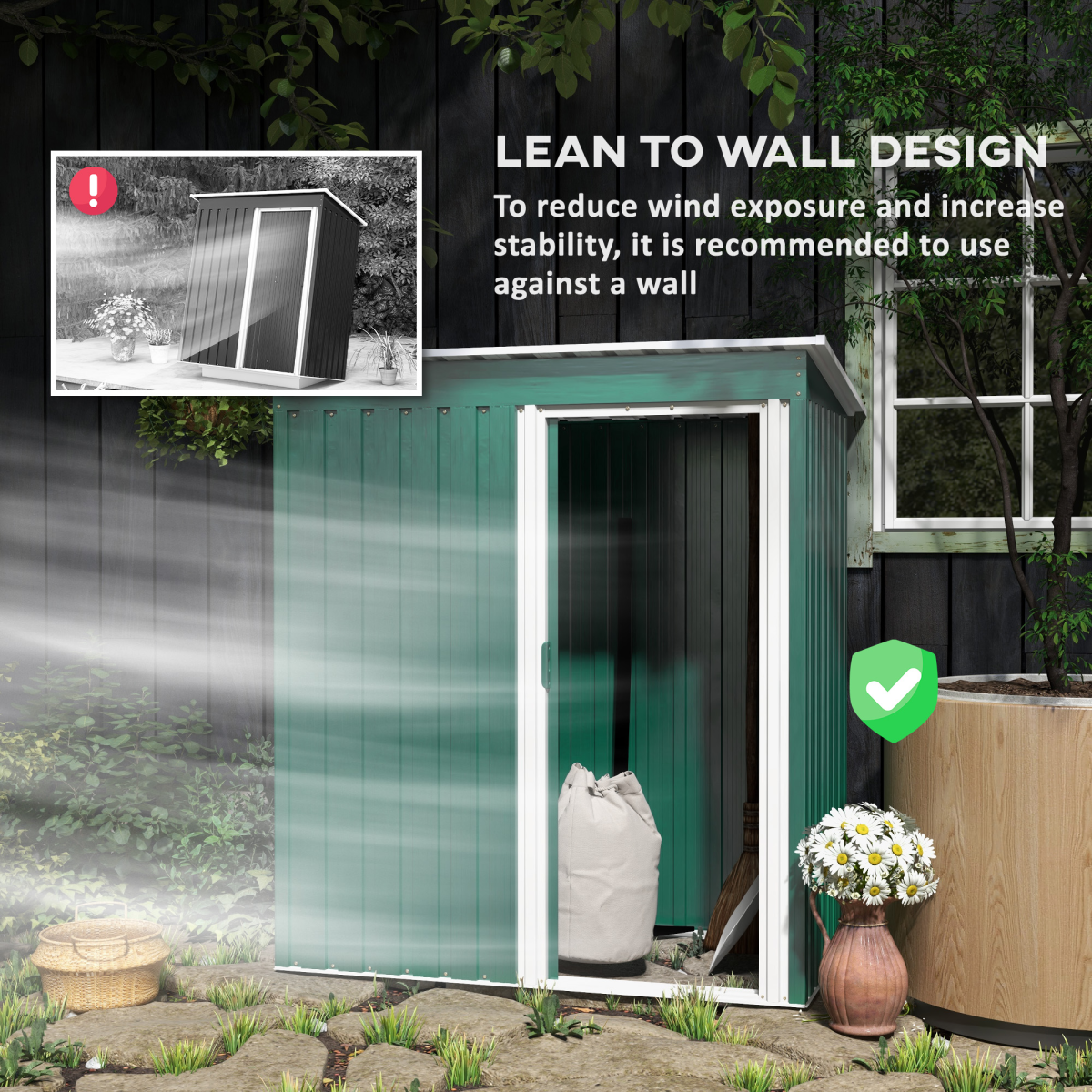 cortex-london-outsunny-westminster-garden-storage-shed-green-galvanised-steel-sliding-door-sloped-roof