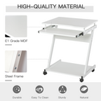 Computer Desk with 4 Moving Wheels Sliding Keyboard Tray White