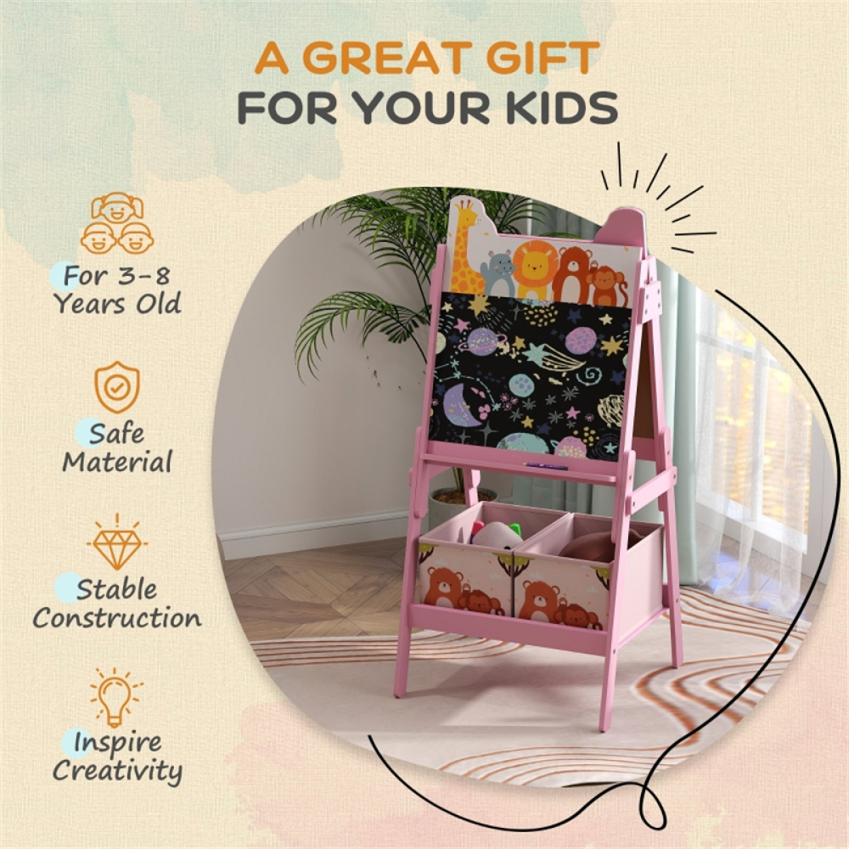 cortex-london-windsor-pink-kids-art-easel-blackboard-whiteboard-mdf-storage-boxes