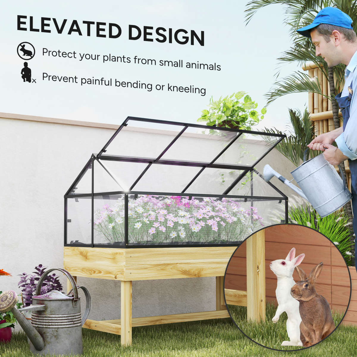 cortex-london-kew-raised-garden-bed-grow-house-polycarbonate-panel-grey-natural-wood-finish