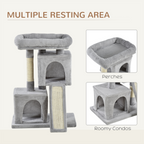 Cat Rest & Play Activity Tree w/ 2 House Cushion Perch Scratching Post Grey