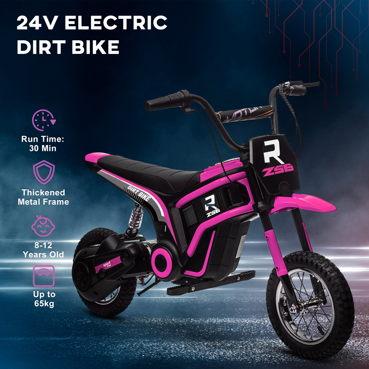 cortex-london-windsor-pink-kids-electric-motorbike-24v