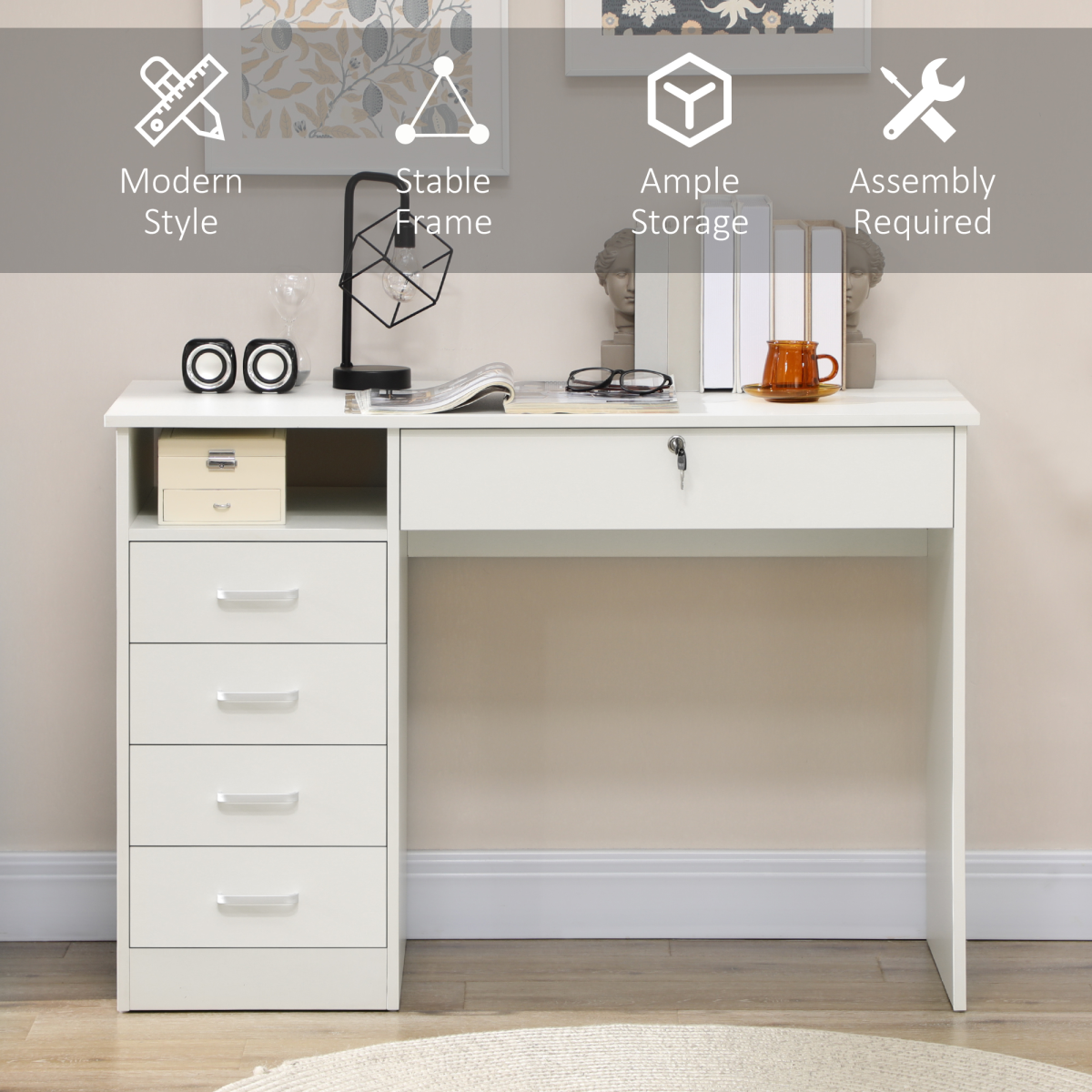 cortex-london-windsor-five-drawer-white-computer-desk-locking-drawer