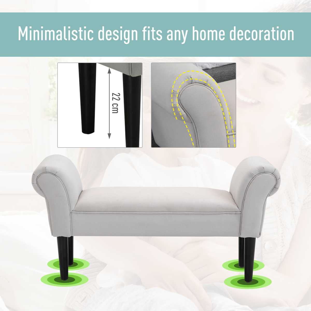 cortex-london-kensington-flannelette-padded-end-bench-wood-legs-scrolled-ends