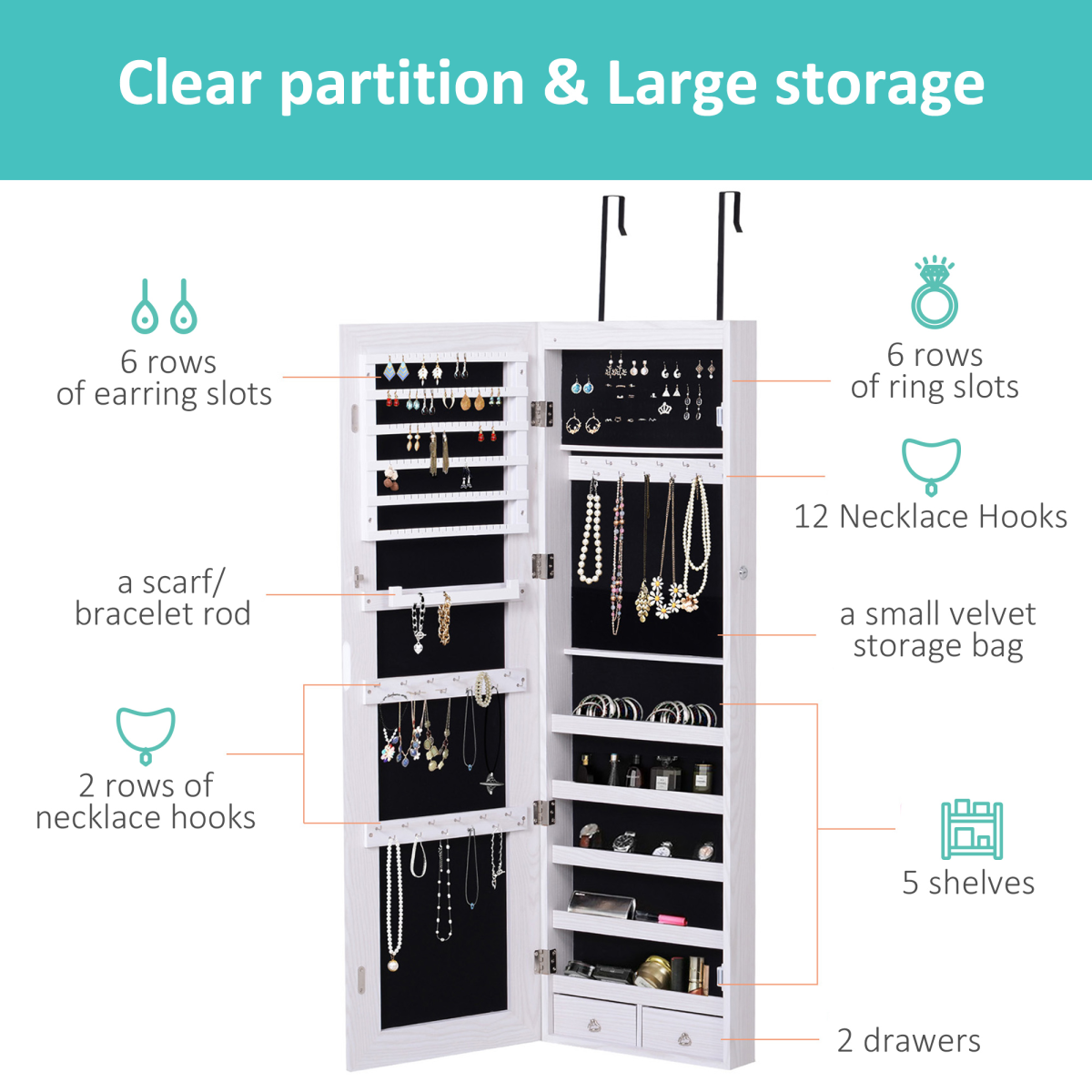 cortex-london-windsor-white-lockable-mirrored-jewellery-cabinet-led-lights