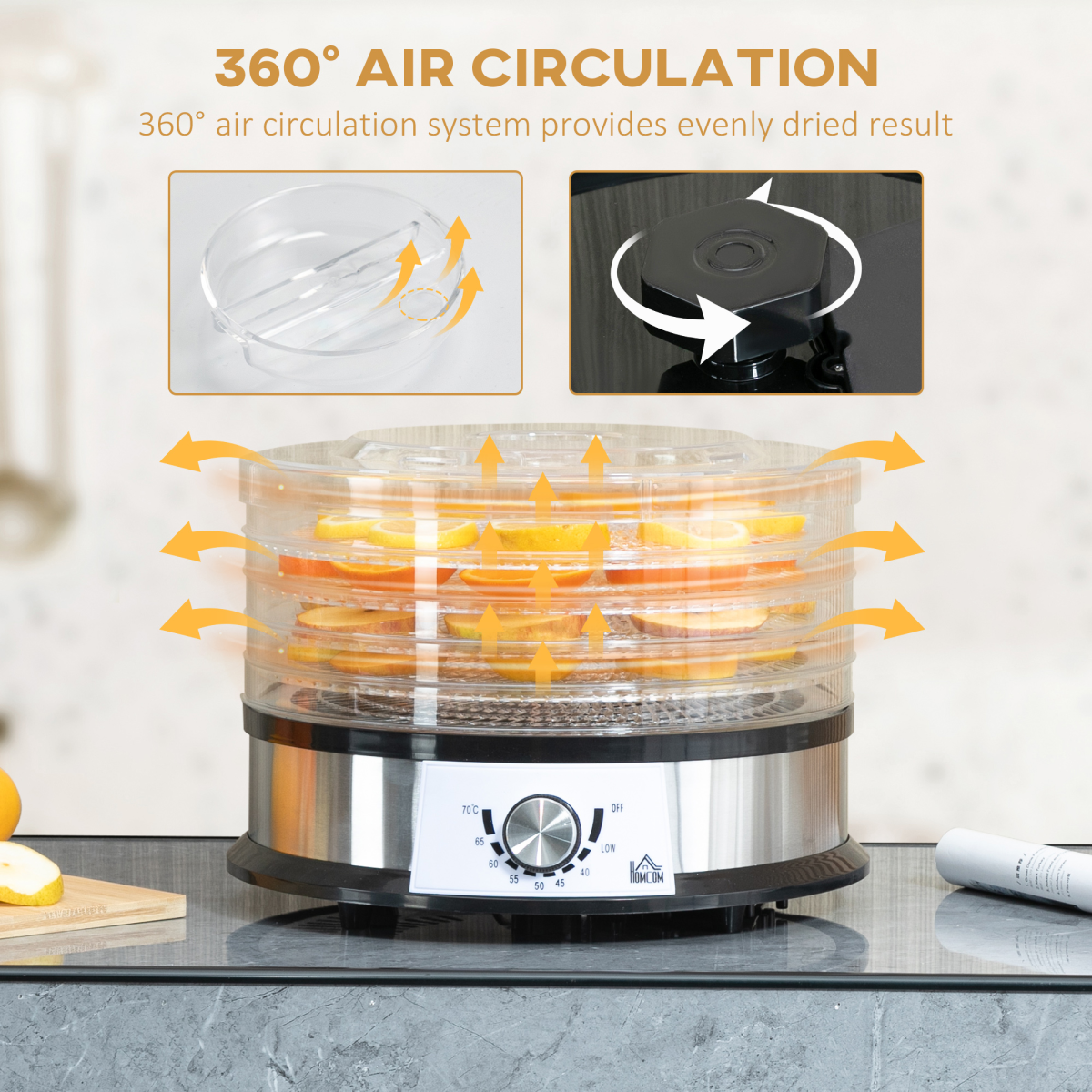 cortex-london-york-five-tier-food-dehydrator-250w-stainless-steel-silver