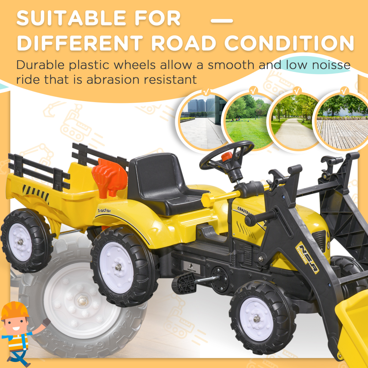 cortex-london-windsor-pedal-go-kart-excavator-trailer-yellow
