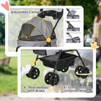 Pet Stroller No-Zip Foldable Travel Carriage with Brake Basket Adjustable Canopy