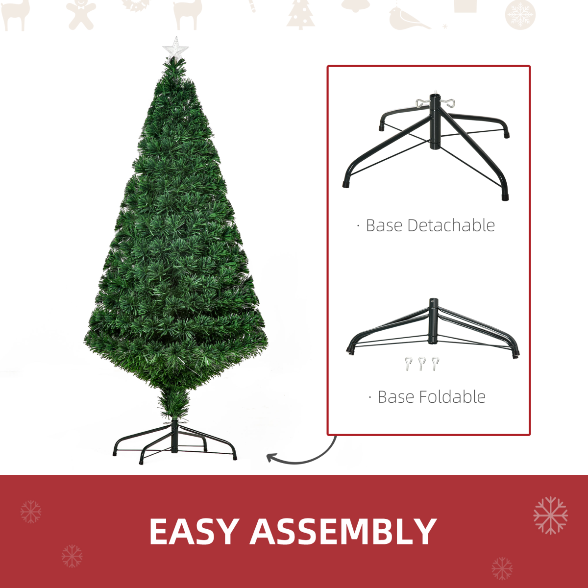Pre-Lit Fibre Optic Artificial Christmas Tree Tree Topper Multi-Colour 5ft