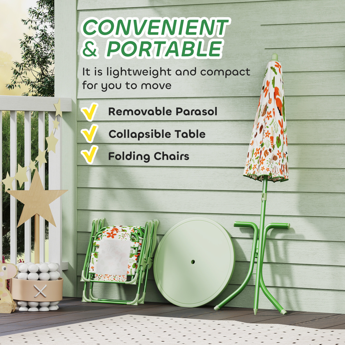 cortex-london-windsor-fox-kids-outdoor-table-chairs-parasol-set-green