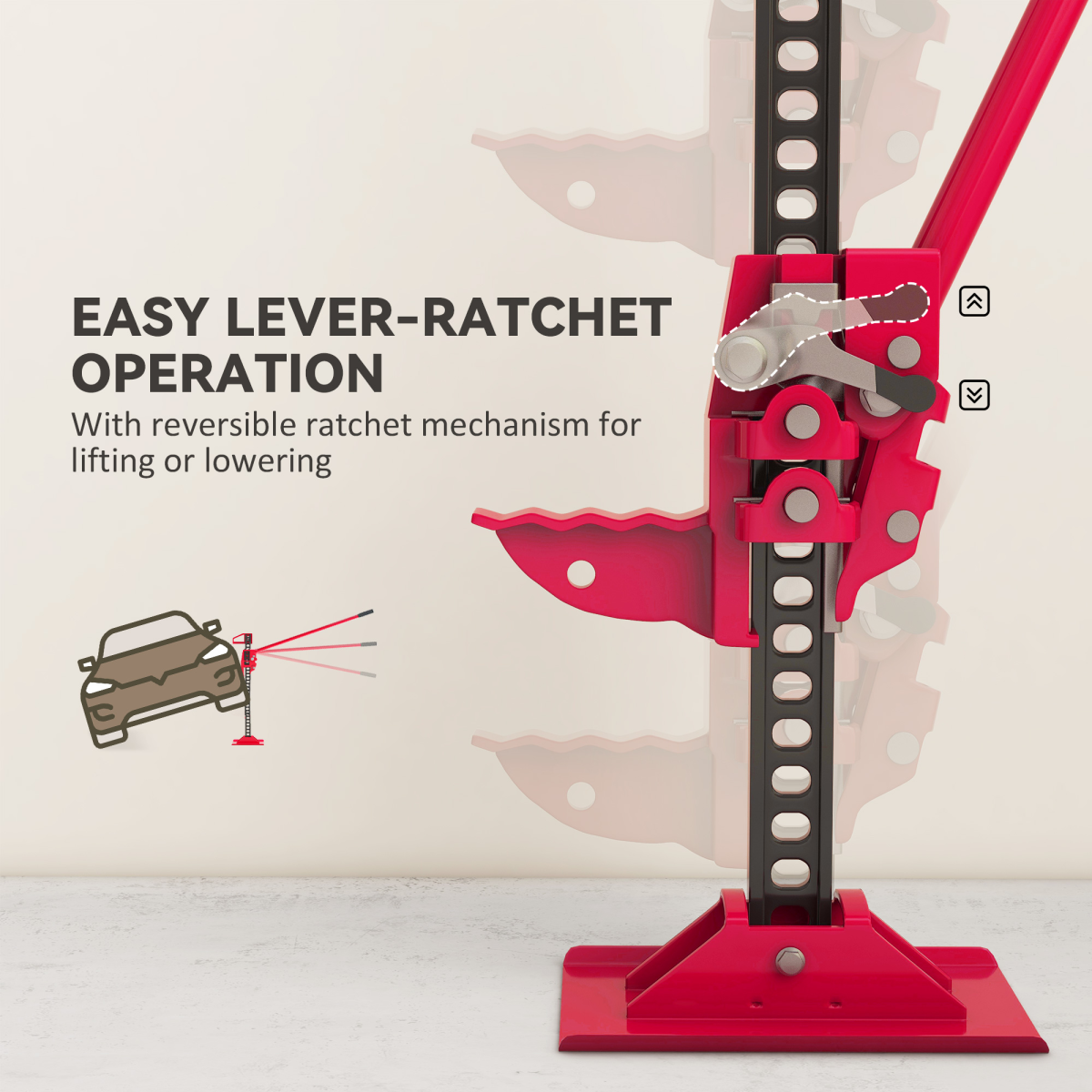 HOMCOM 33" 3 Tonne High Lift Farm Jack for 4x4 Tractors Trucks, Red