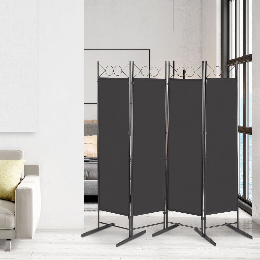 5.74FT 4-Fold Top With Shape 130g Polyester Cloth Plastic Feet Carbon Steel Frame Foldable Screen Black