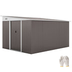 11.3 x 9.2ft Steel Garden Shed Metal Tool House Double Doors & 2 Air Vents, Grey