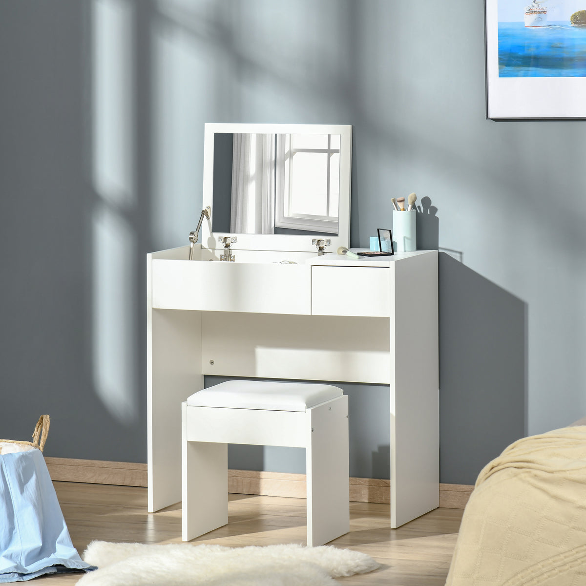 cortex-london-kensington-white-dressing-table-padded-stool-flip-top-mirror
