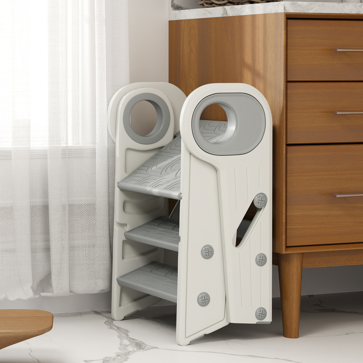 cortex-london-windsor-foldable-adjustable-toddler-step-stool-grey-and-white