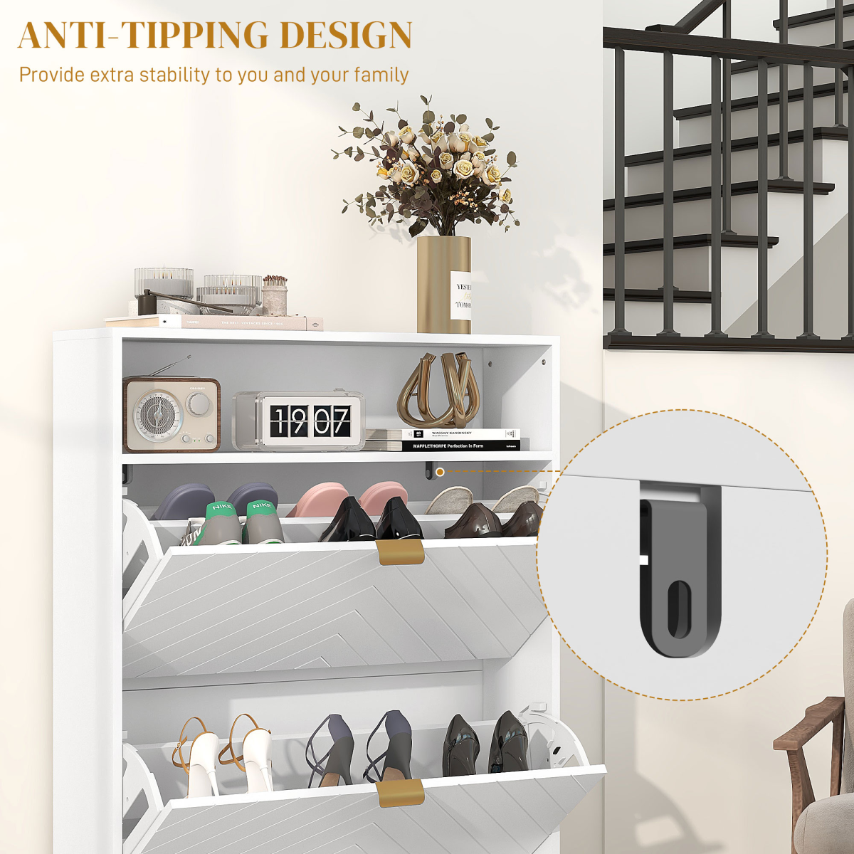 cortex-london-windsor-narrow-shoe-storage-cabinet-two-flip-drawers-white-gold-tone