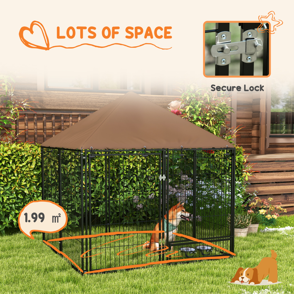 cortex-london-windsor-outdoor-dog-kennel-canopy-secure-lock-bowl-holder-black-brown