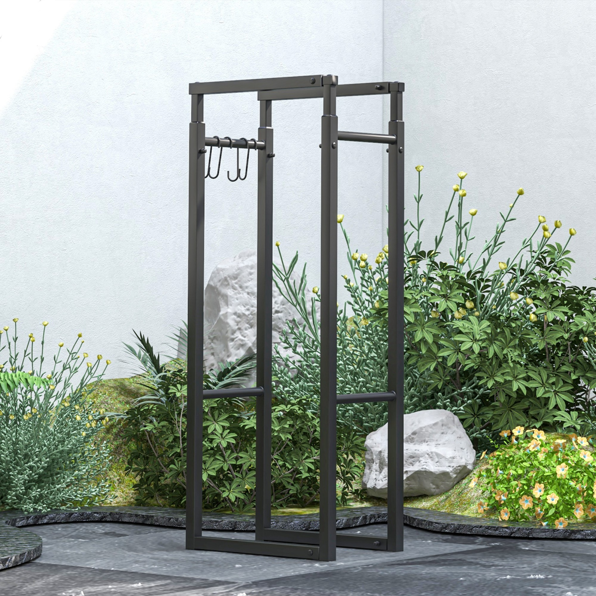Robin 100-150cm Retractable Metal Firewood Log Holder Rack with Hooks