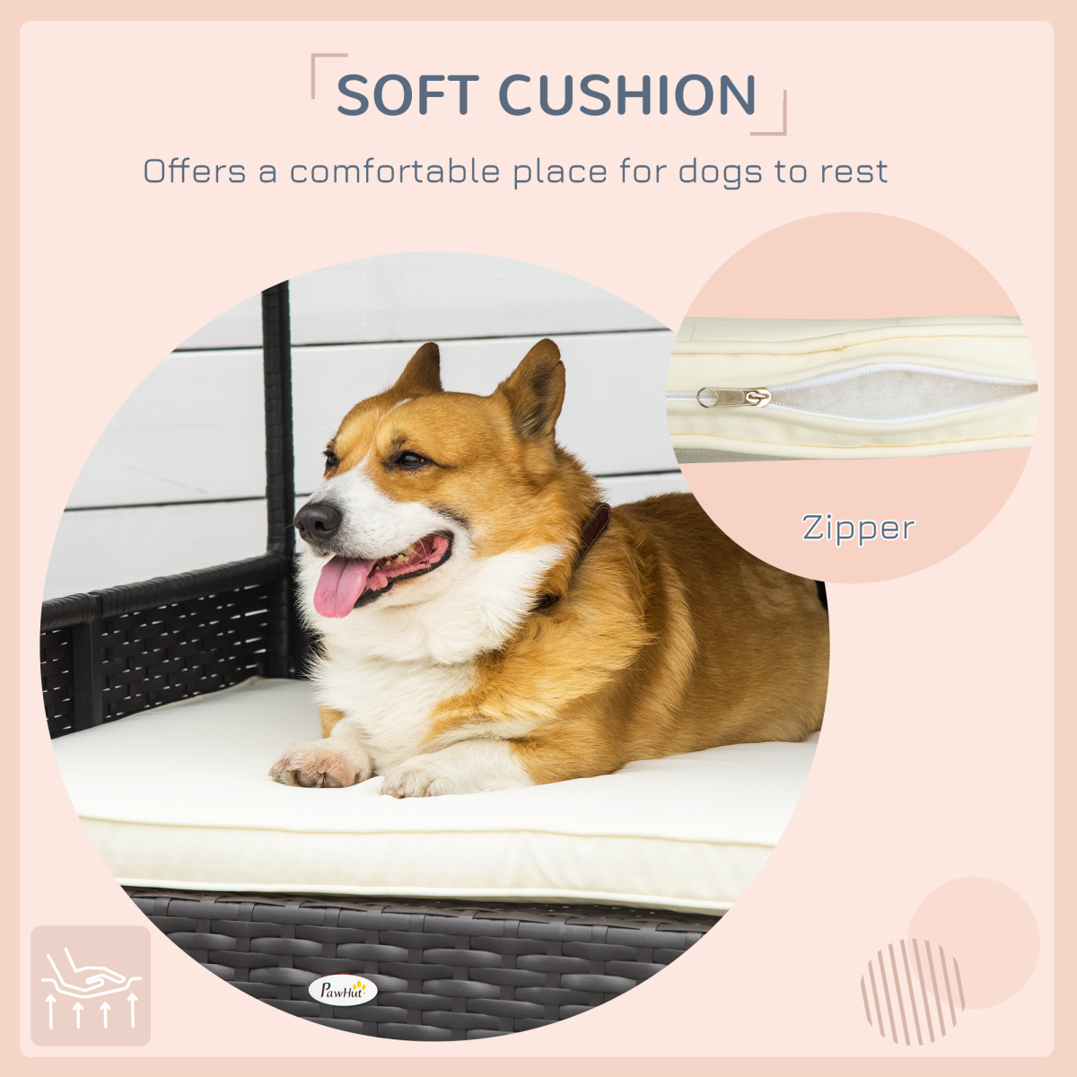PawHut Wicker Dog House, Rattan Pet Bed with Soft Cushion, Cat Basket - Cream