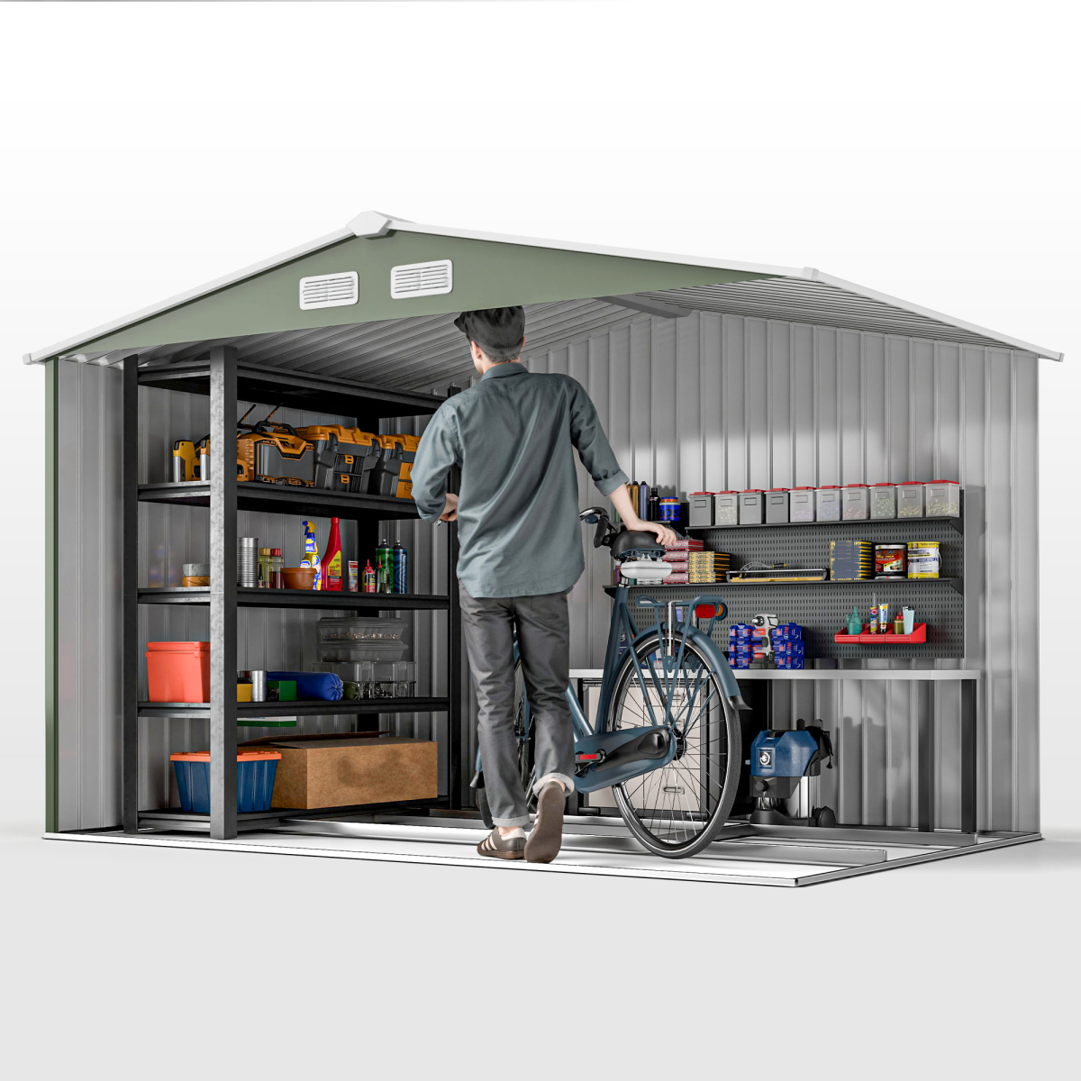 cortex-london-windsor-green-metal-garden-storage-shed-9-x-6ft-sliding-double-doors