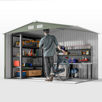 9 x 6FT Garden Metal Storage Shed Tool Box Foundation Vent & Doors  Green