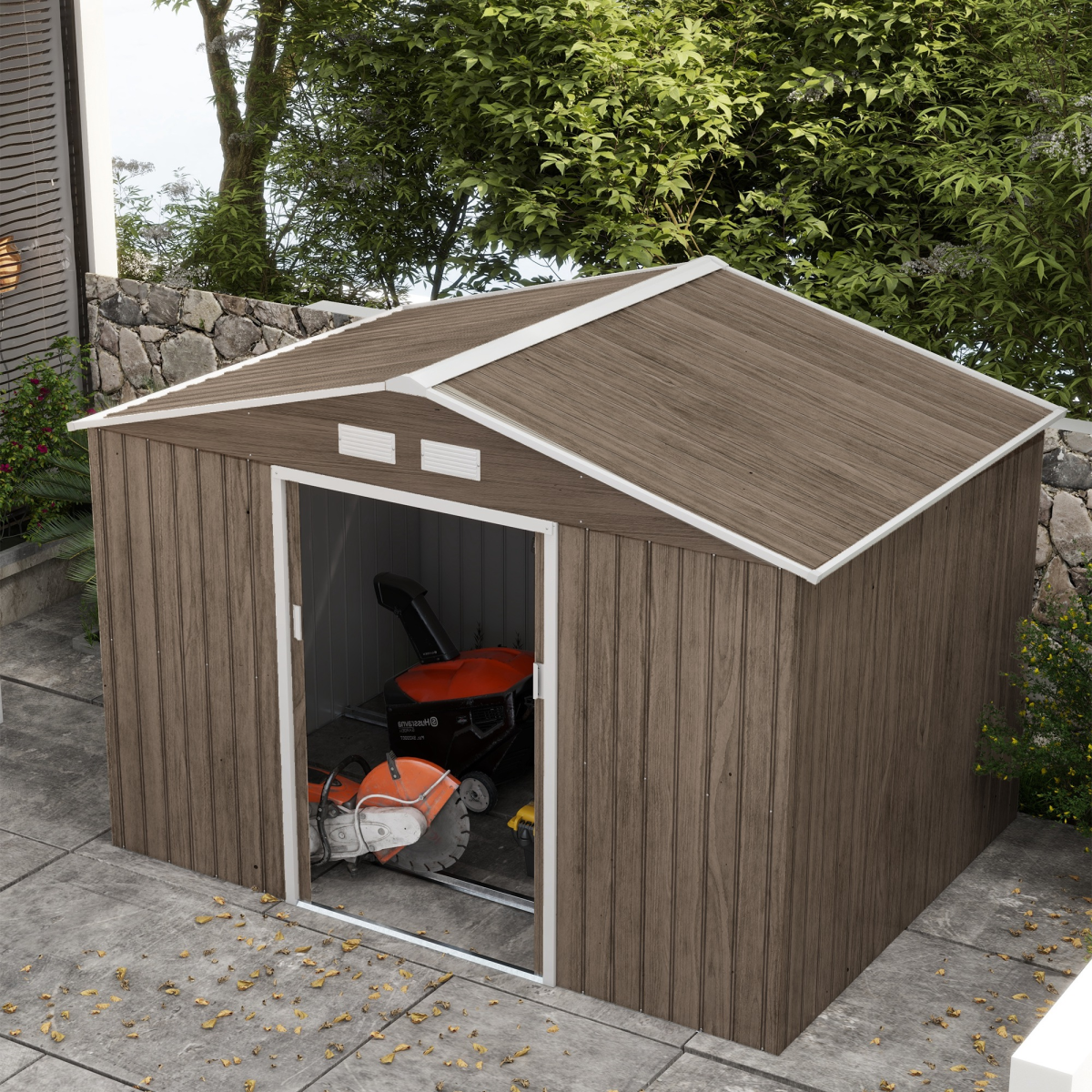 cortex-london-windsor-galvanised-steel-garden-shed-locking-door-light-brown