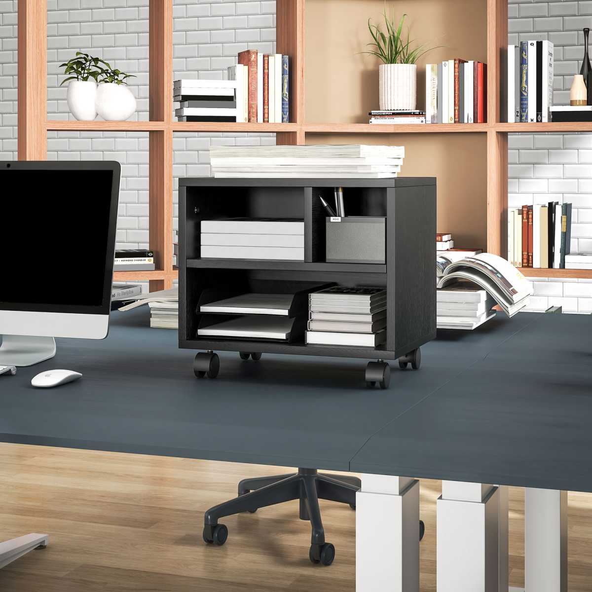 cortex-london-windsor-black-printer-stand-storage-cart-on-wheels
