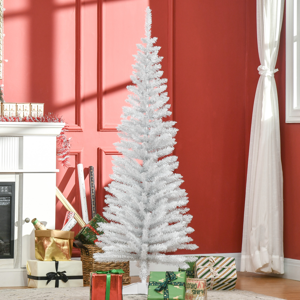 HOMCOM 5FT Pencil Slim Artificial Christmas Tree with Study Stand Tips White